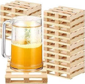 Tioncy 18 Pcs Mini Wooden Pallets Wood Pallet Coasters Crafts Rustic Square Bar Coasters for Hot Cold Beverage Drink Wine Beer Table Protection, 4" x 4" x 0.6"